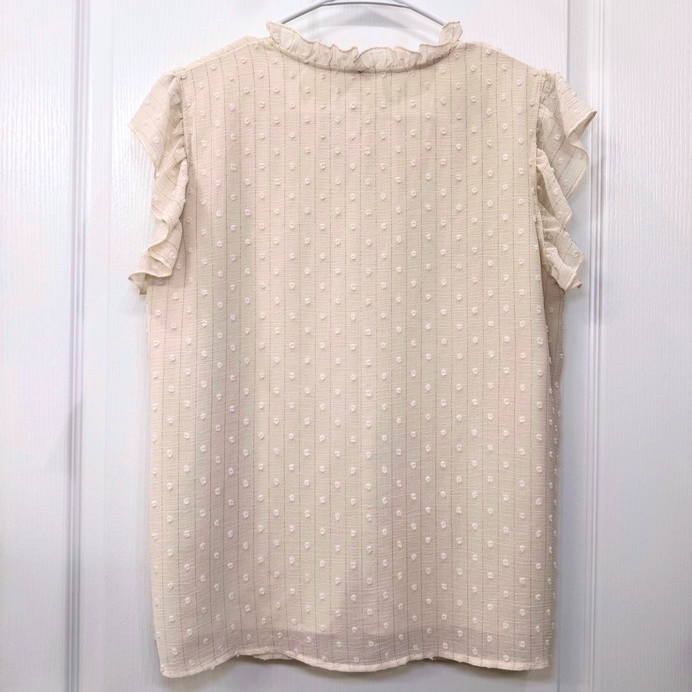 Luna Rae Cream Clip Dot Ruffled Flutter Sleeve Top Size Large romantic boho - Picture 3 of 8